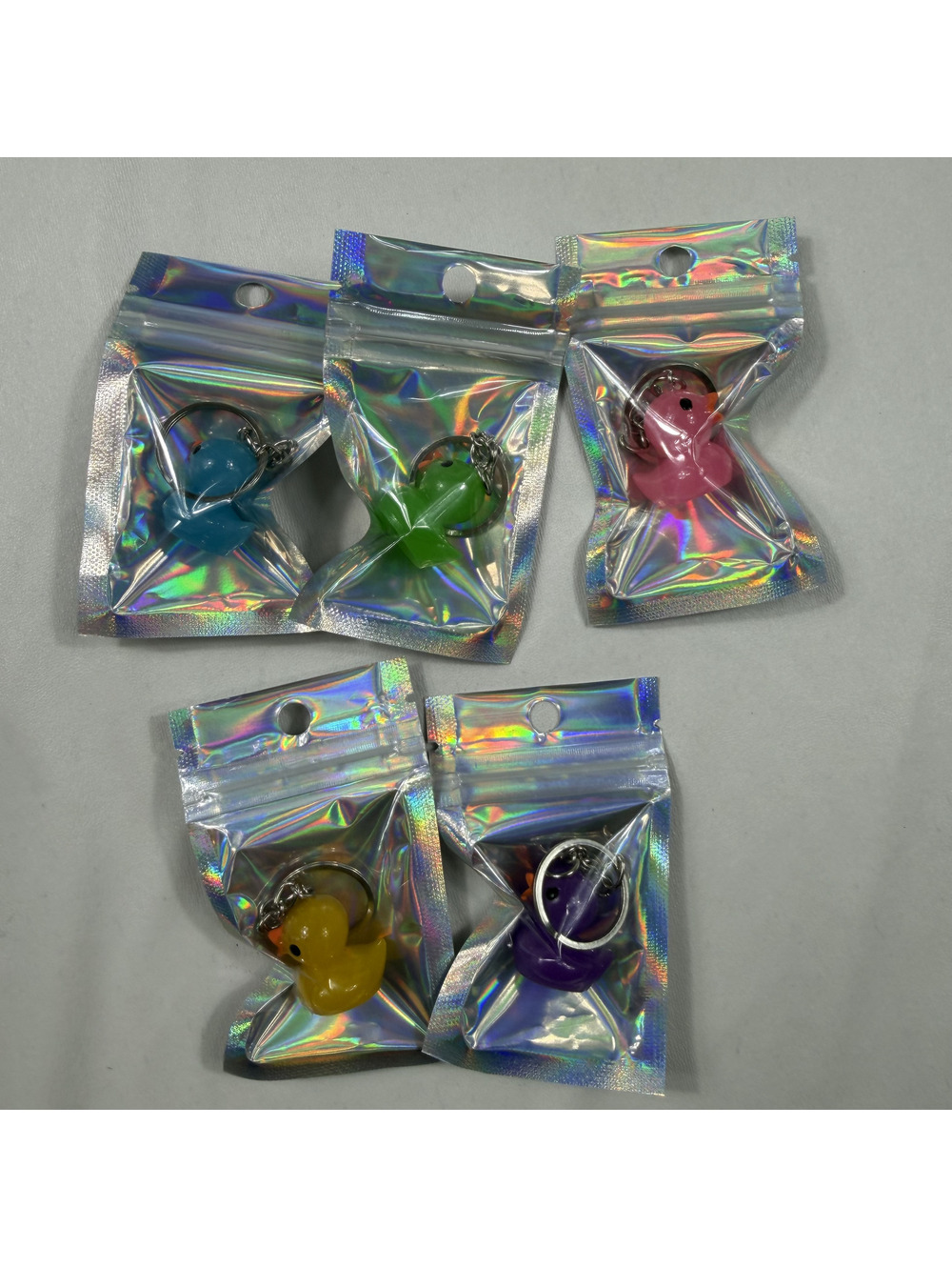 Set of 5 Mini 'Rubber' Duck Keychains in Multiple Colors